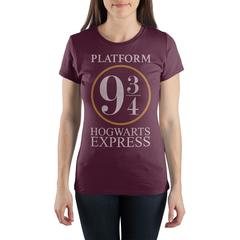 Harry Potter Platform Nine and Three-Quarters 9 3/4 Hogwarts Express Women's Burgundy T-Shirt